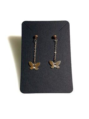 Butterfly Gold Tone Dangle Earrings Long Chain Lightweight Modern Jewelry Gift